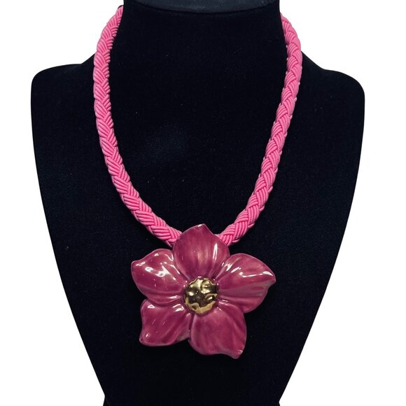 Avon Jewelry - Avon Pink Ceramic Wild Flower Choker Necklace On Braided Cord (6127)